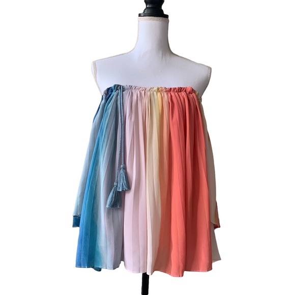 ECRU RAINBOW SILK TUNIC TOP WITH TUSSLES - Picture 15 of 16